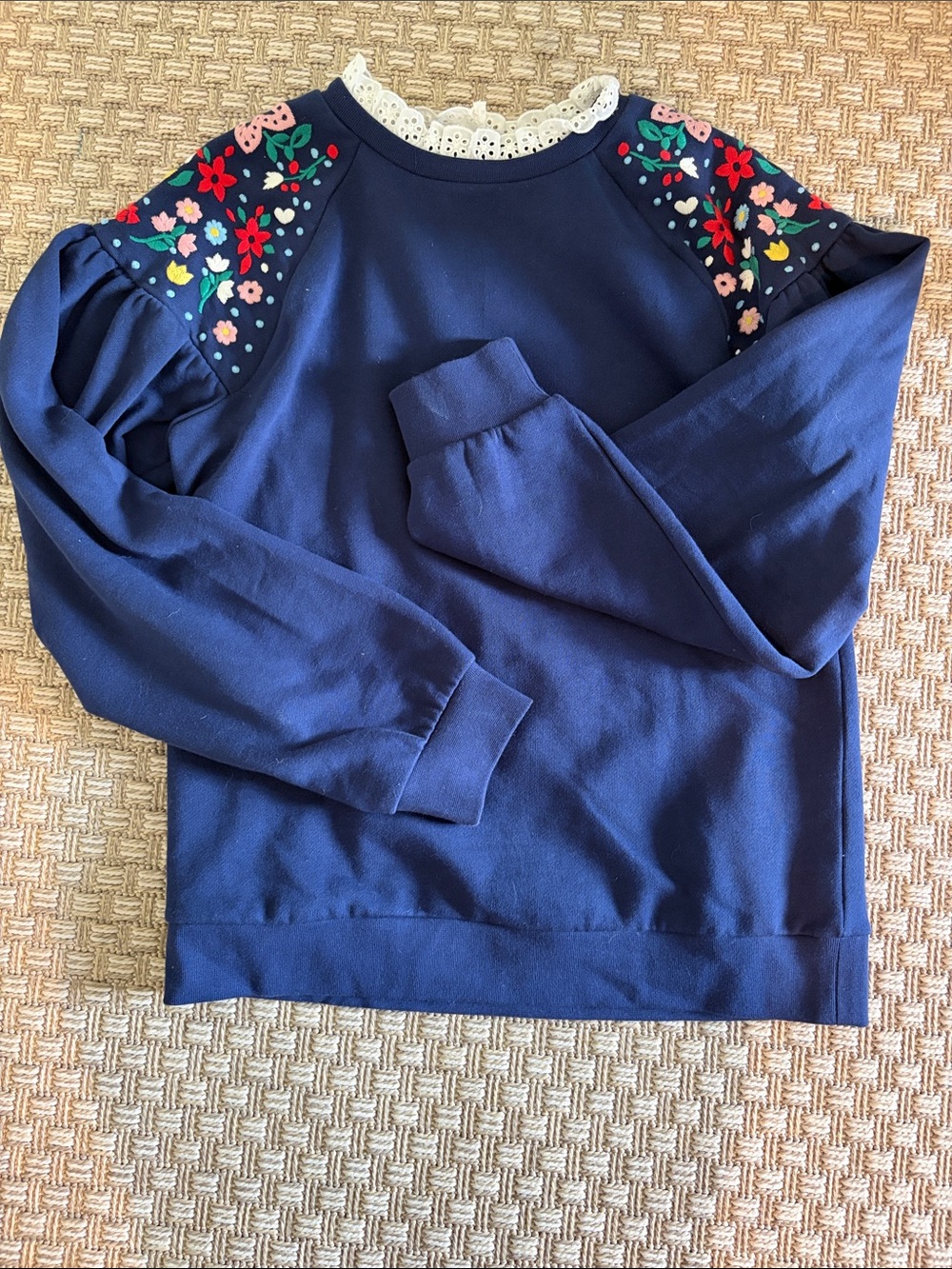 Mini Boden Navy Sweatshirt with Floral Shoulder Panels